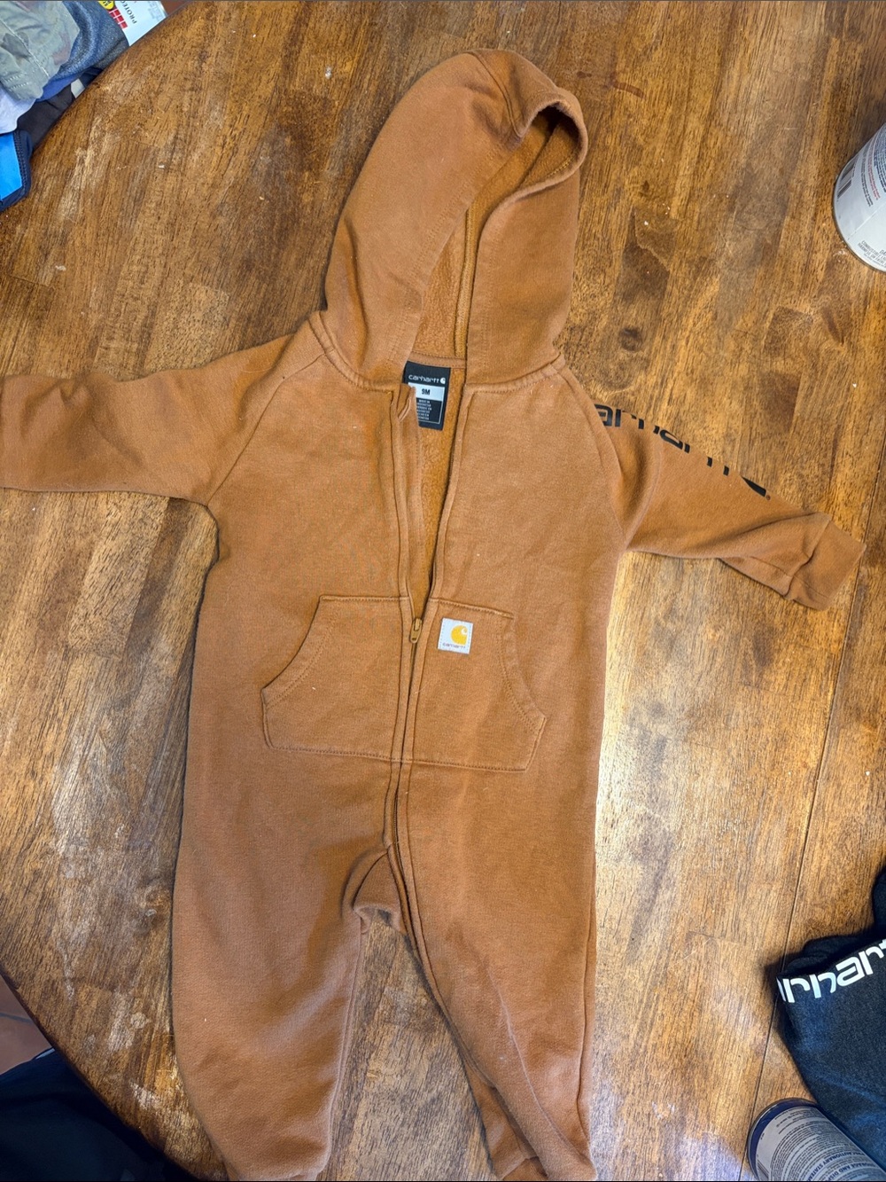 Carhartt Brown Hooded Toddler One-Piece Zipper Romper